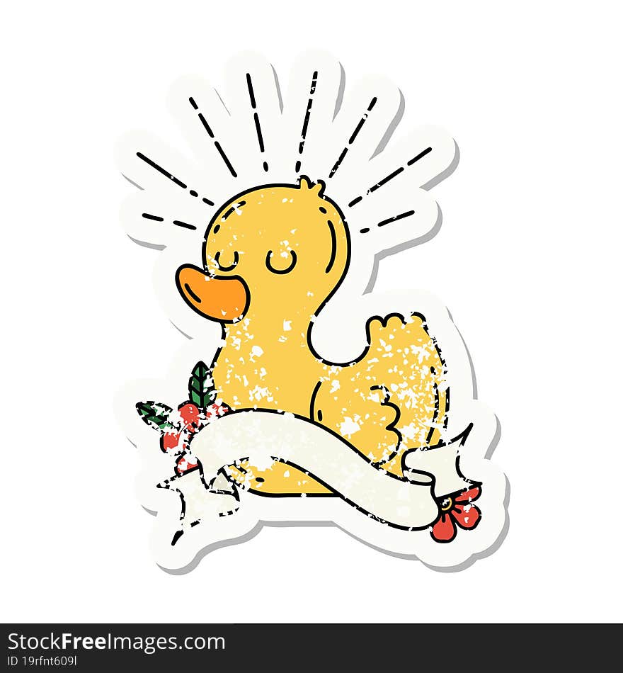 grunge sticker of tattoo style rubber duck