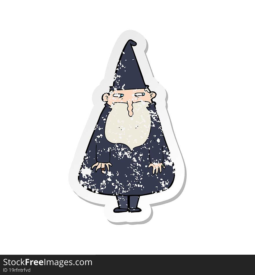 retro distressed sticker of a cartoon wizard