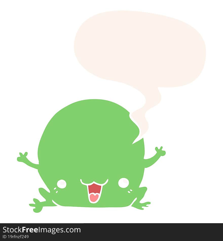 cartoon frog with speech bubble in retro style