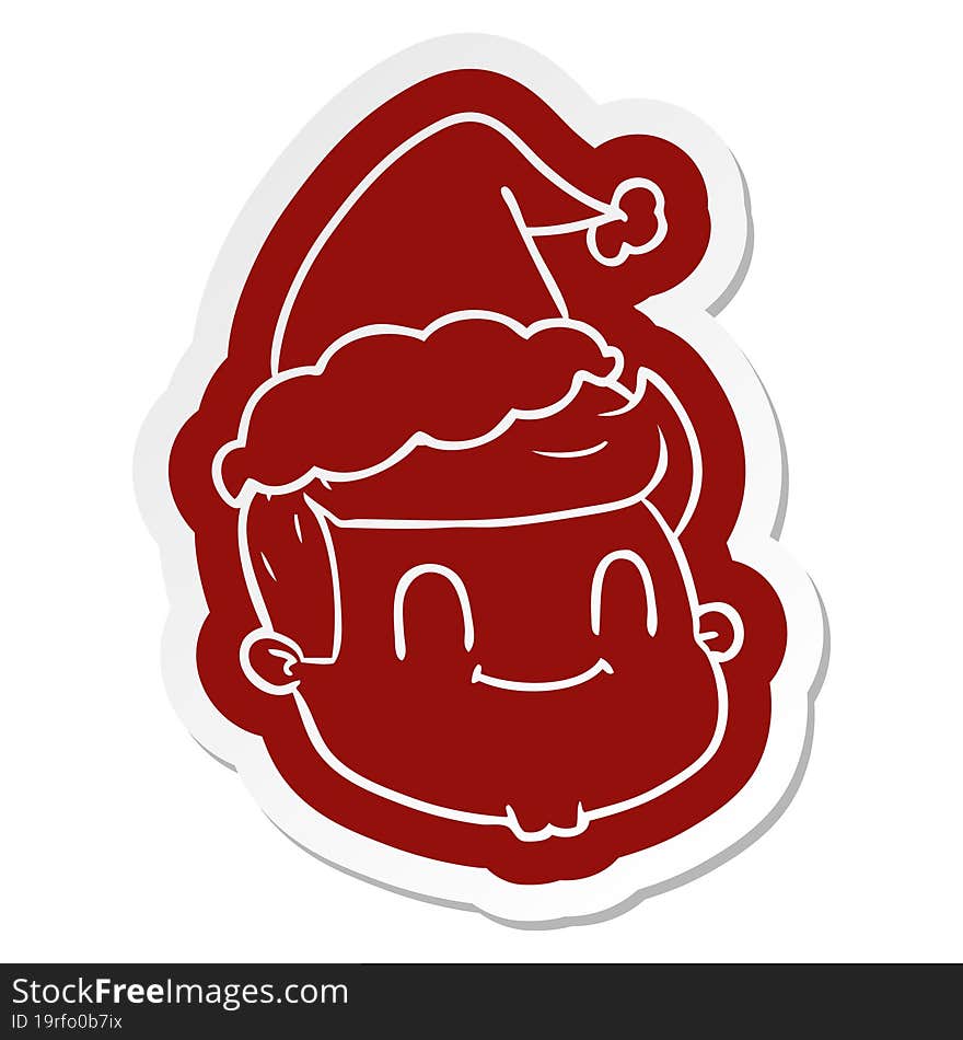 cartoon  sticker of a male face wearing santa hat