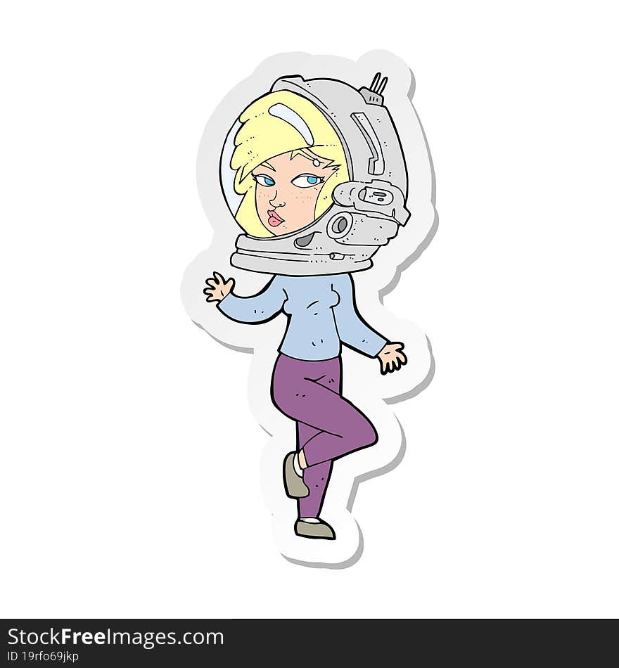 sticker of a cartoon woman wearing space helmet