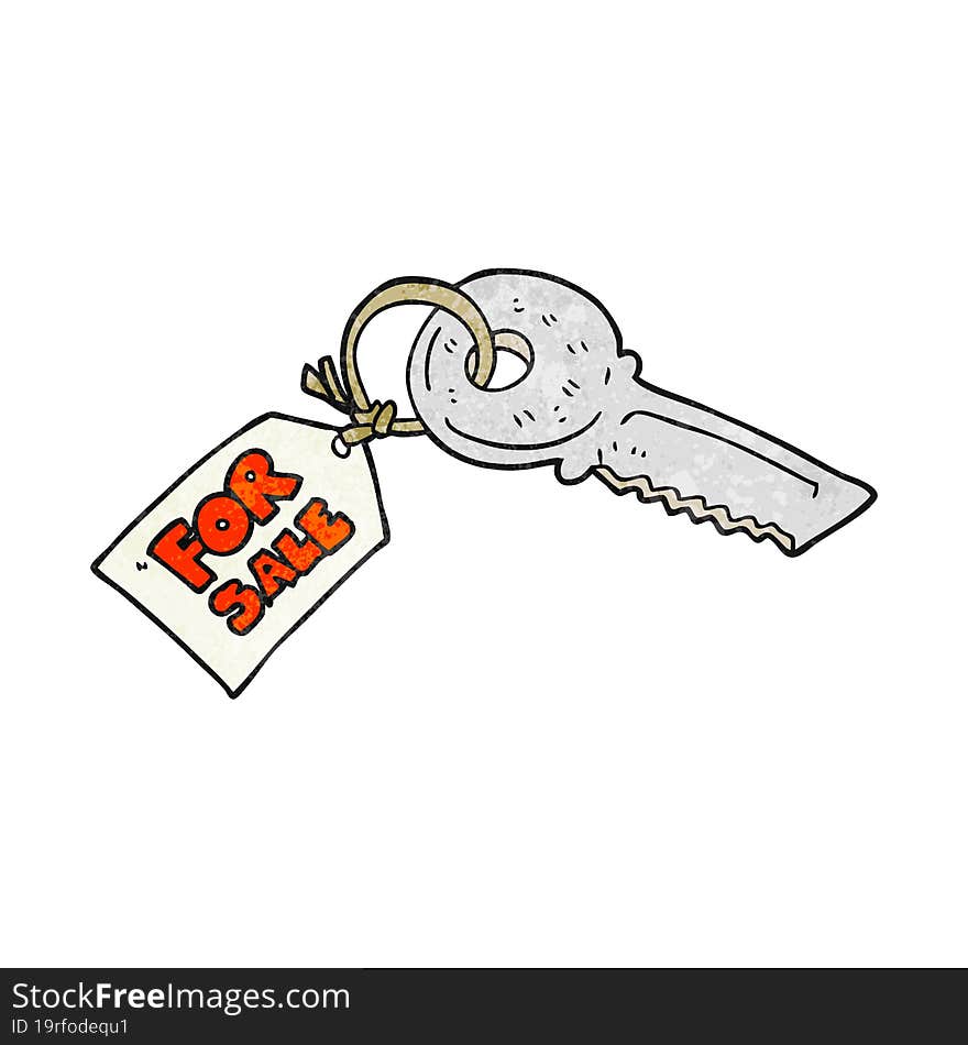 textured cartoon house key with for sale tag