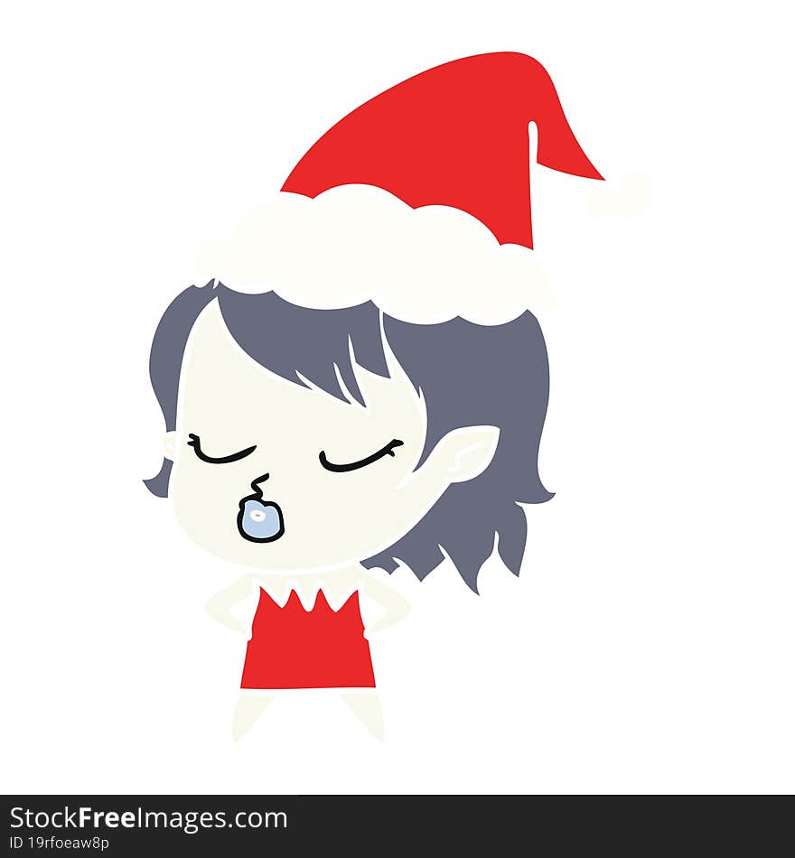 cute flat color illustration of a vampire girl wearing santa hat