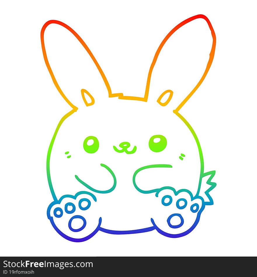 rainbow gradient line drawing of a cartoon rabbit