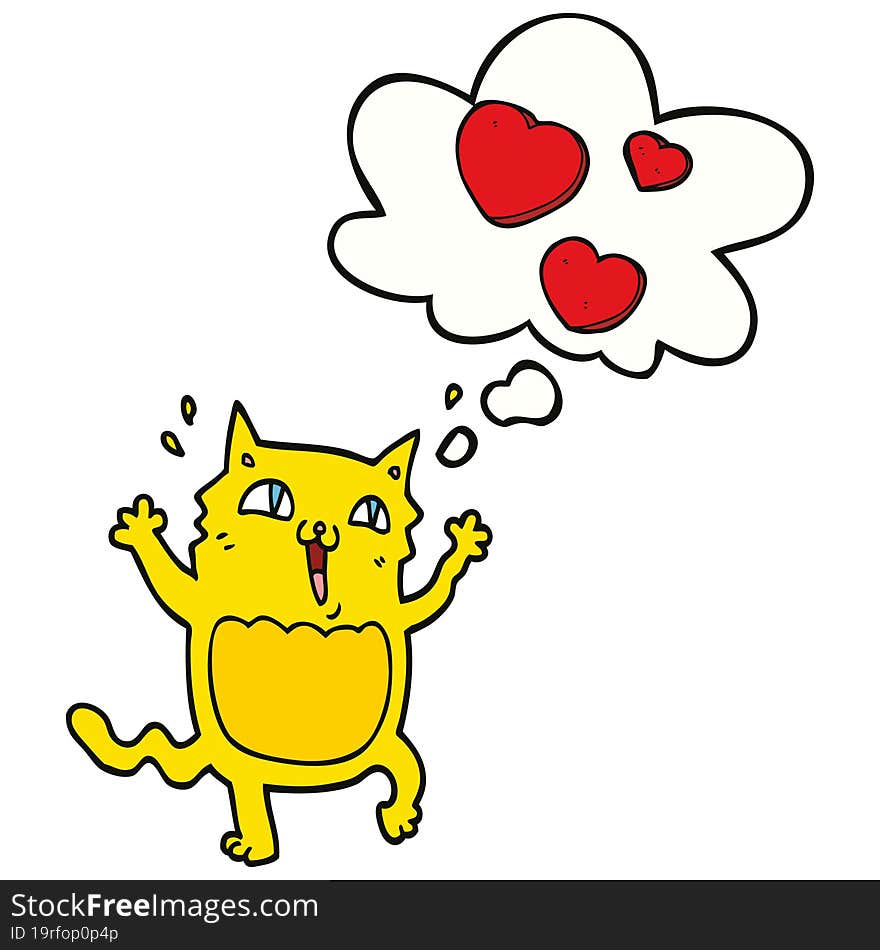 cartoon cat crazy in love with thought bubble