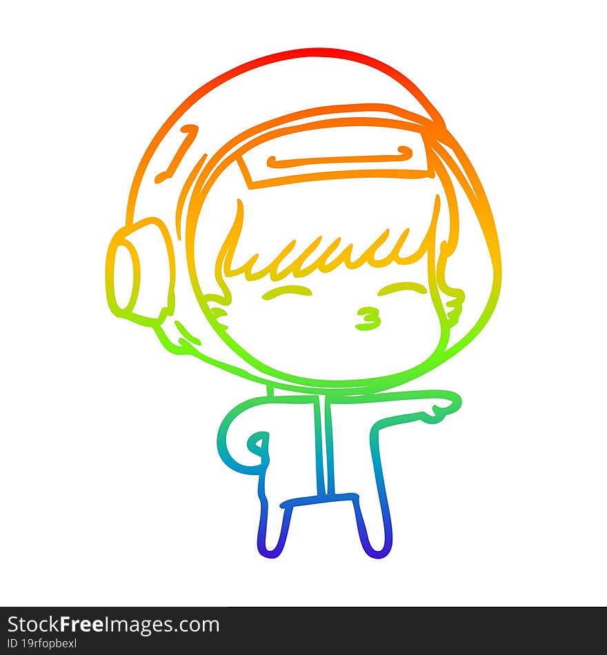 Rainbow Gradient Line Drawing Cartoon Curious Astronaut