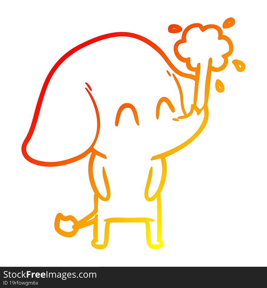 warm gradient line drawing cute cartoon elephant spouting water