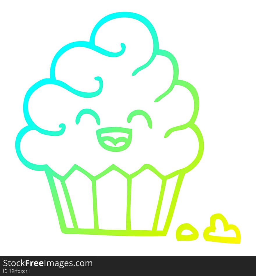 cold gradient line drawing cartoon cupcake