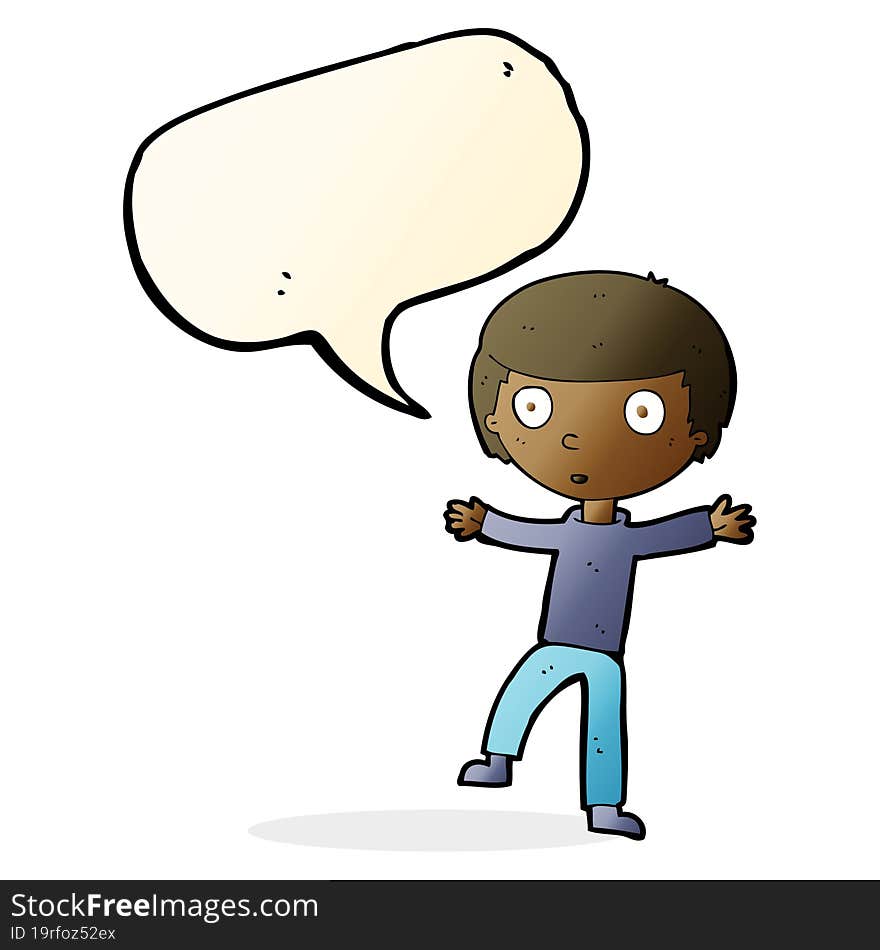 cartoon startled boy with speech bubble