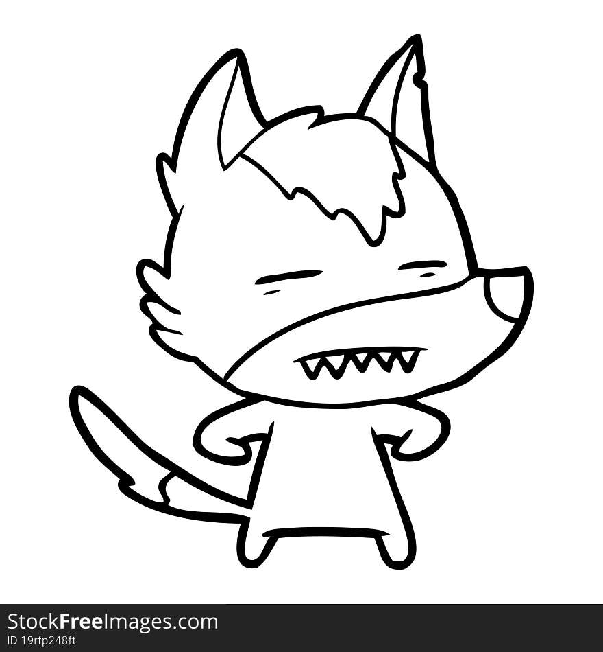 cartoon wolf showing teeth. cartoon wolf showing teeth