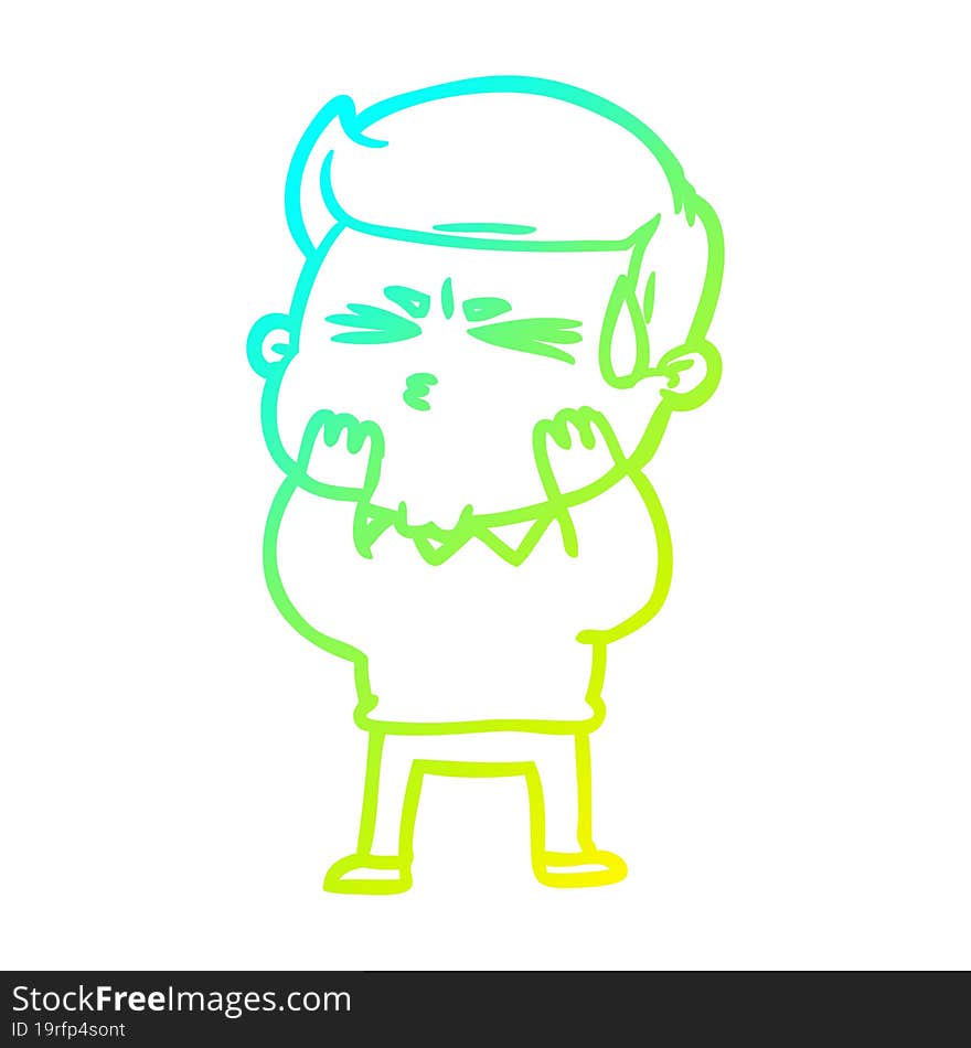 cold gradient line drawing cartoon man sweating