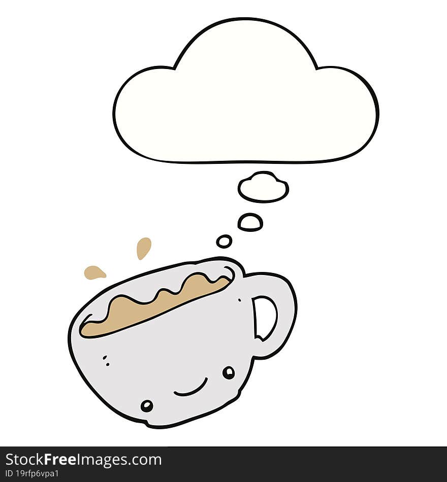 cartoon cup of coffee with thought bubble. cartoon cup of coffee with thought bubble