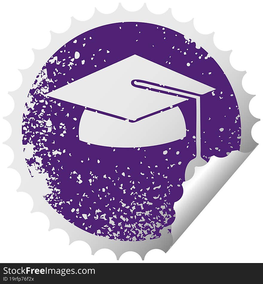 distressed circular peeling sticker symbol graduation cap