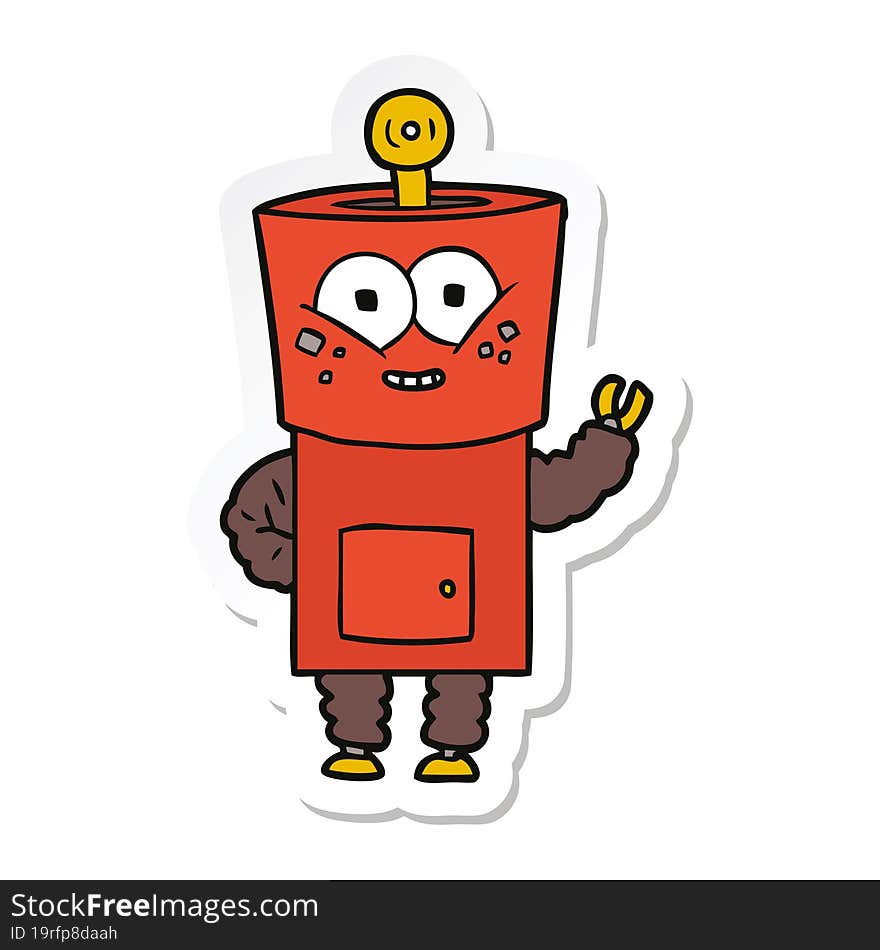 sticker of a happy cartoon robot waving hello