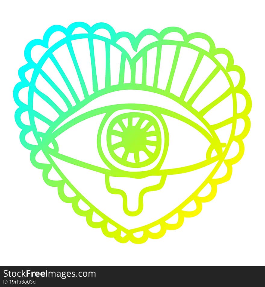 cold gradient line drawing cartoon crying eye heart tattoo symbol