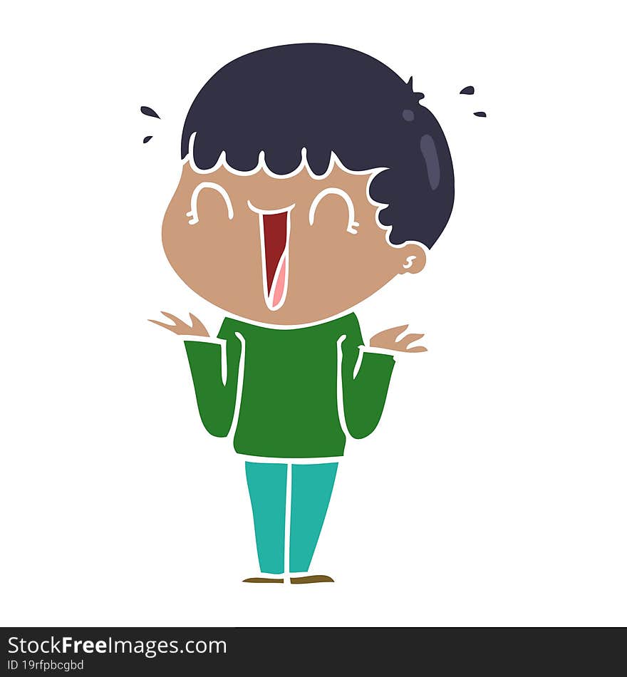 Laughing Flat Color Style Cartoon Man Shrugging Shoulders