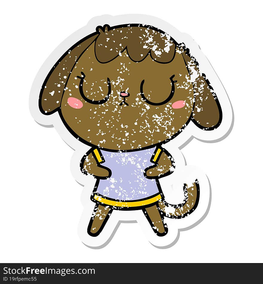 distressed sticker of a cute cartoon dog