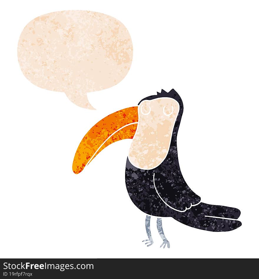 Cartoon Toucan And Speech Bubble In Retro Textured Style