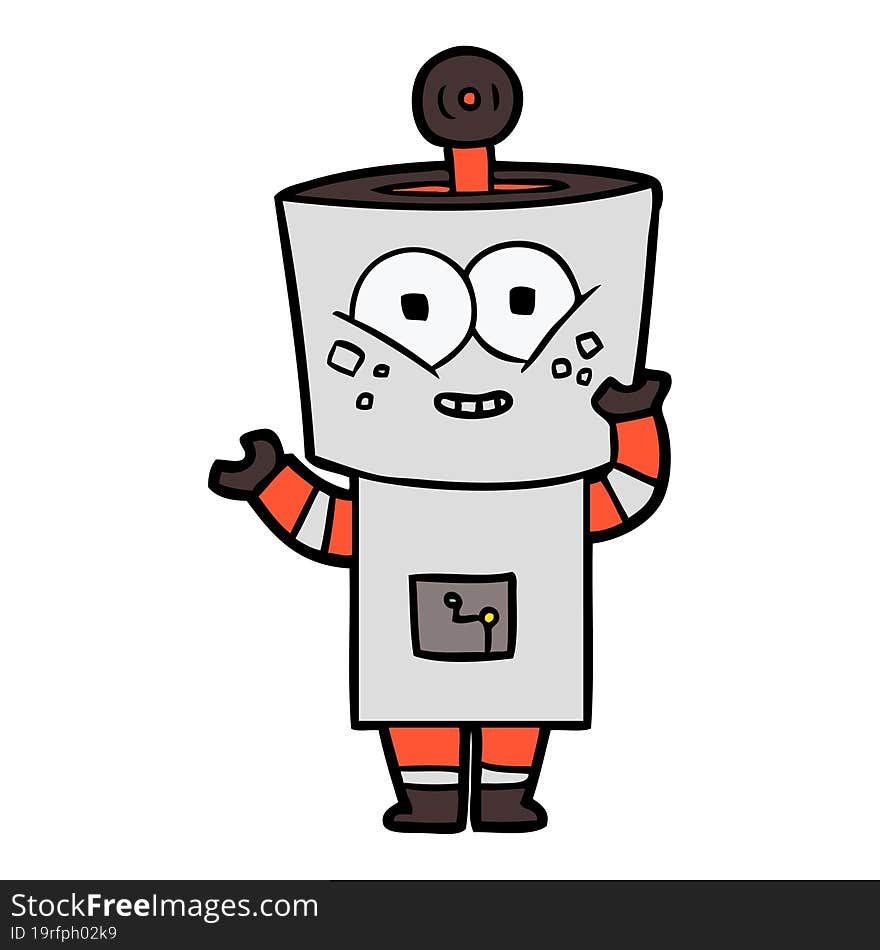 happy cartoon robot waving hello. happy cartoon robot waving hello