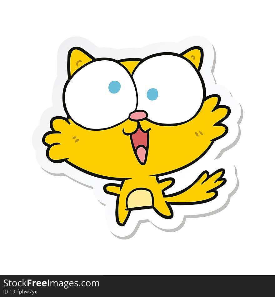 sticker of a crazy cartoon cat