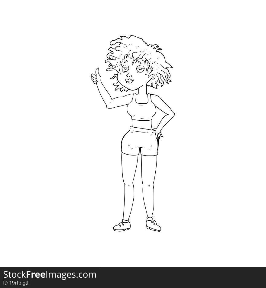 black and white cartoon tired gym woman