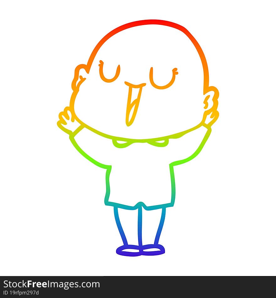 rainbow gradient line drawing happy cartoon bald man