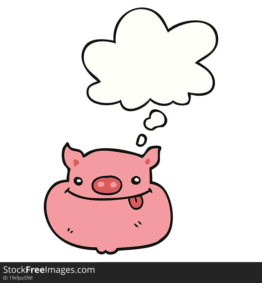 Cartoon Happy Pig Face And Thought Bubble