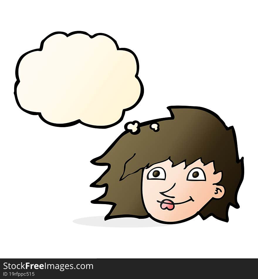 cartoon female face with thought bubble