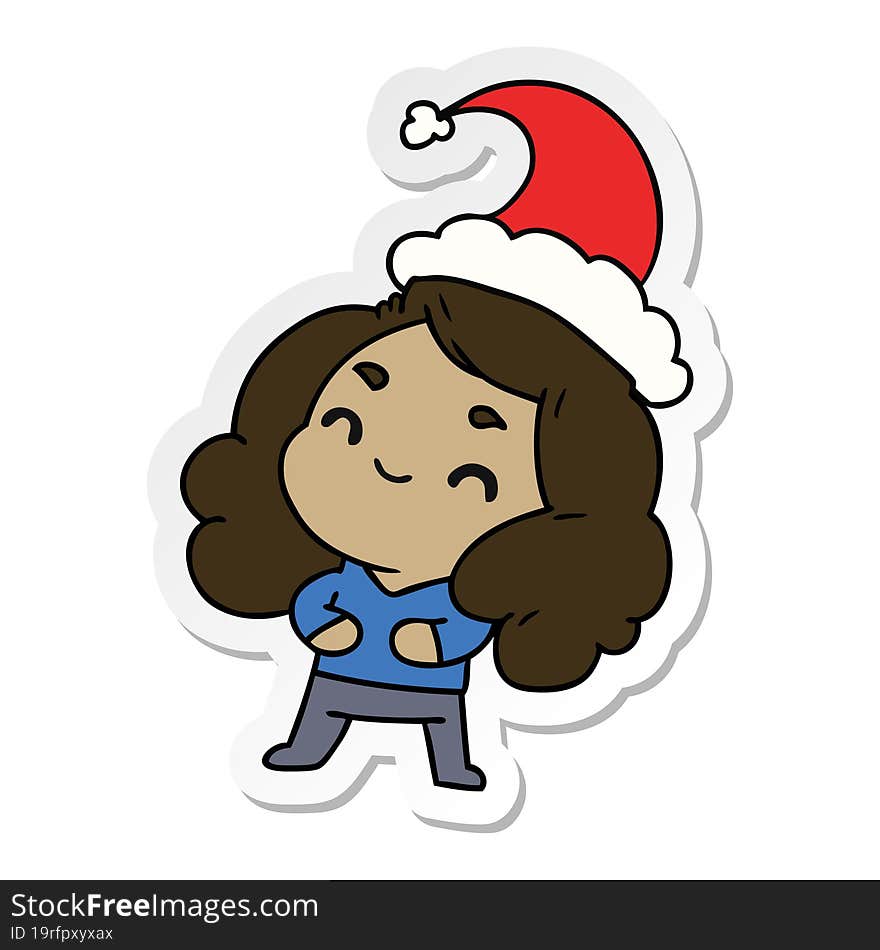 hand drawn christmas sticker cartoon of kawaii girl