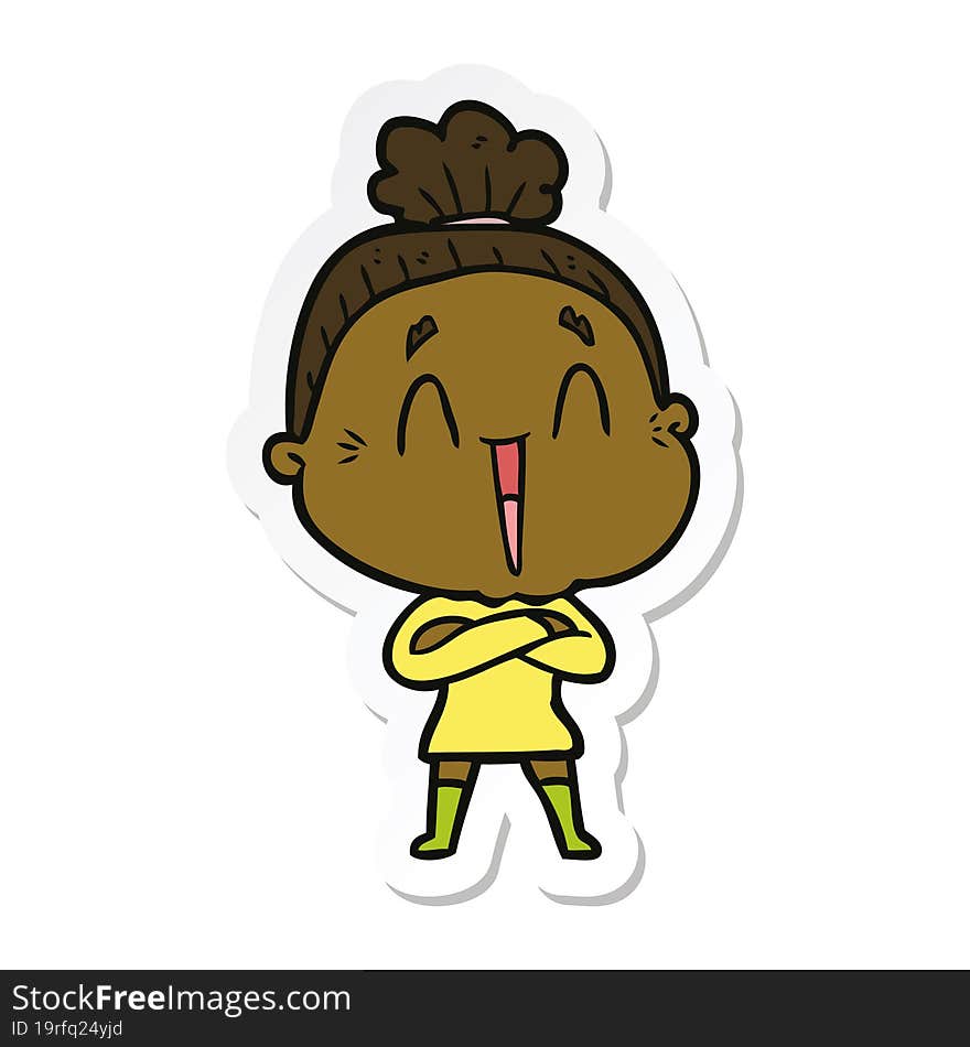 Sticker Of A Cartoon Happy Old Lady