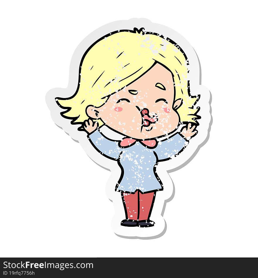 distressed sticker of a cartoon girl pulling face