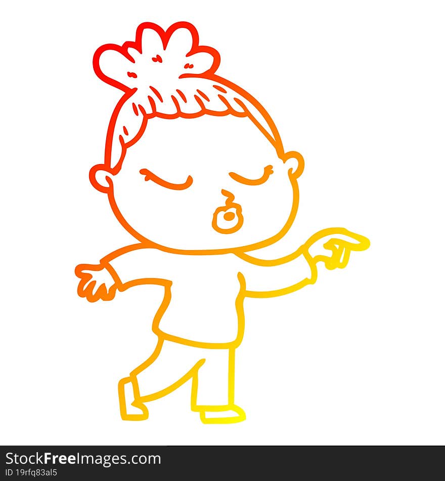 Warm Gradient Line Drawing Cartoon Calm Woman