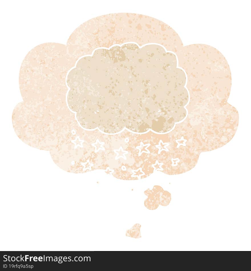 cartoon rain cloud and thought bubble in retro textured style