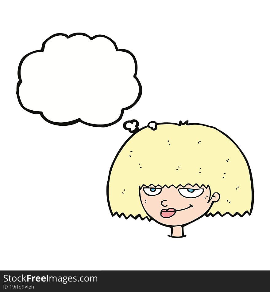 cartoon mean female face with thought bubble