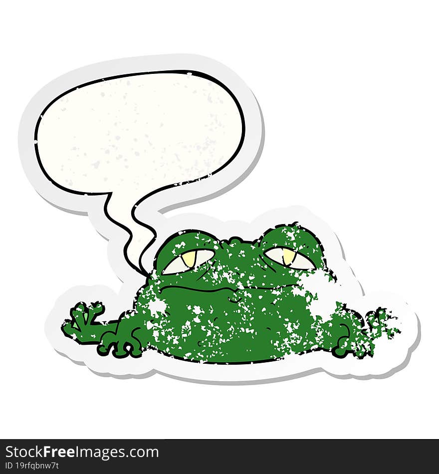 Cartoon Ugly Frog And Speech Bubble Distressed Sticker