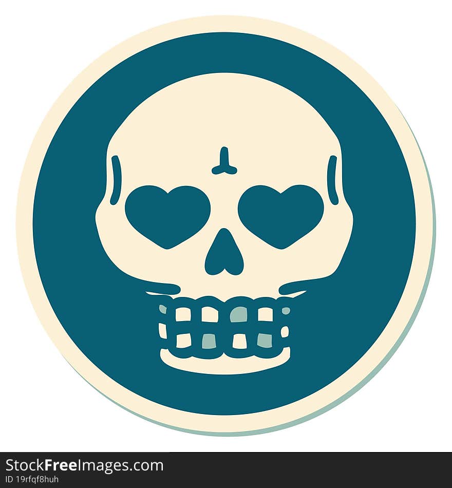 sticker of tattoo in traditional style of a skull. sticker of tattoo in traditional style of a skull