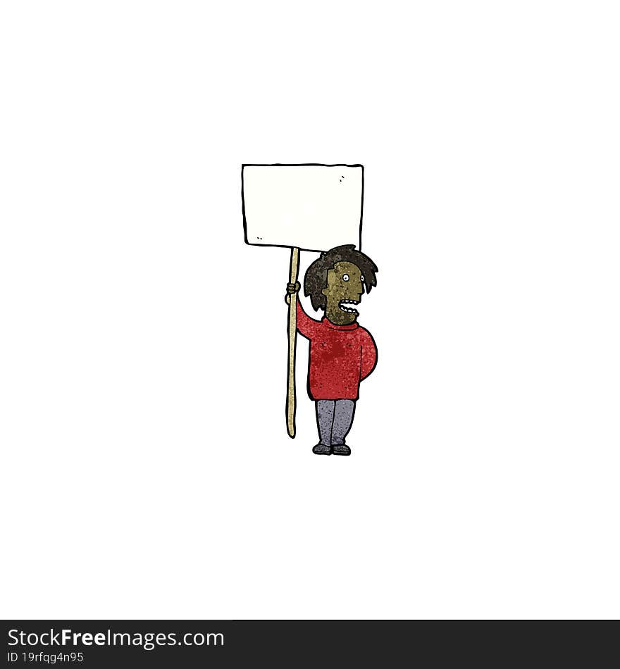 cartoon man with placard