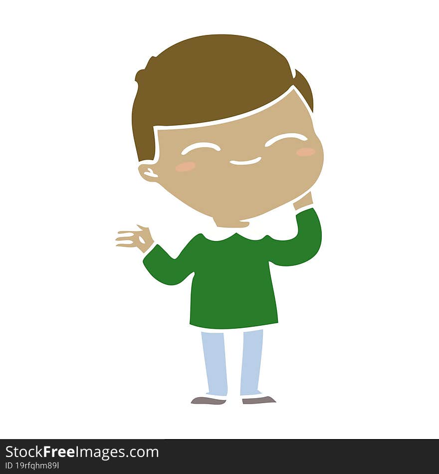 flat color style cartoon shy smiling boy