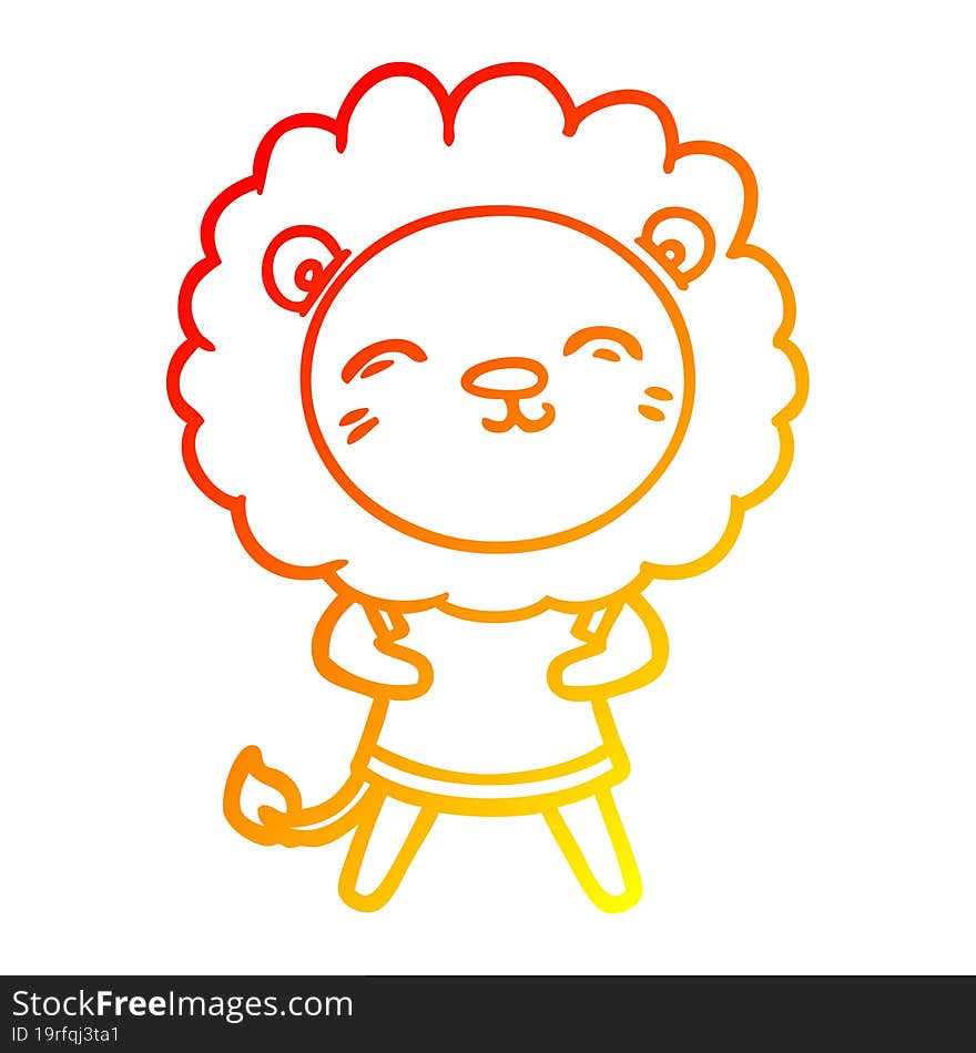 warm gradient line drawing of a cartoon lion