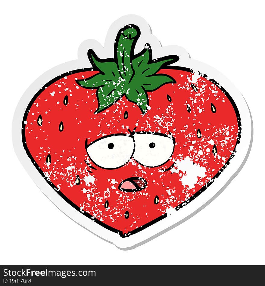 distressed sticker of a cartoon strawberry