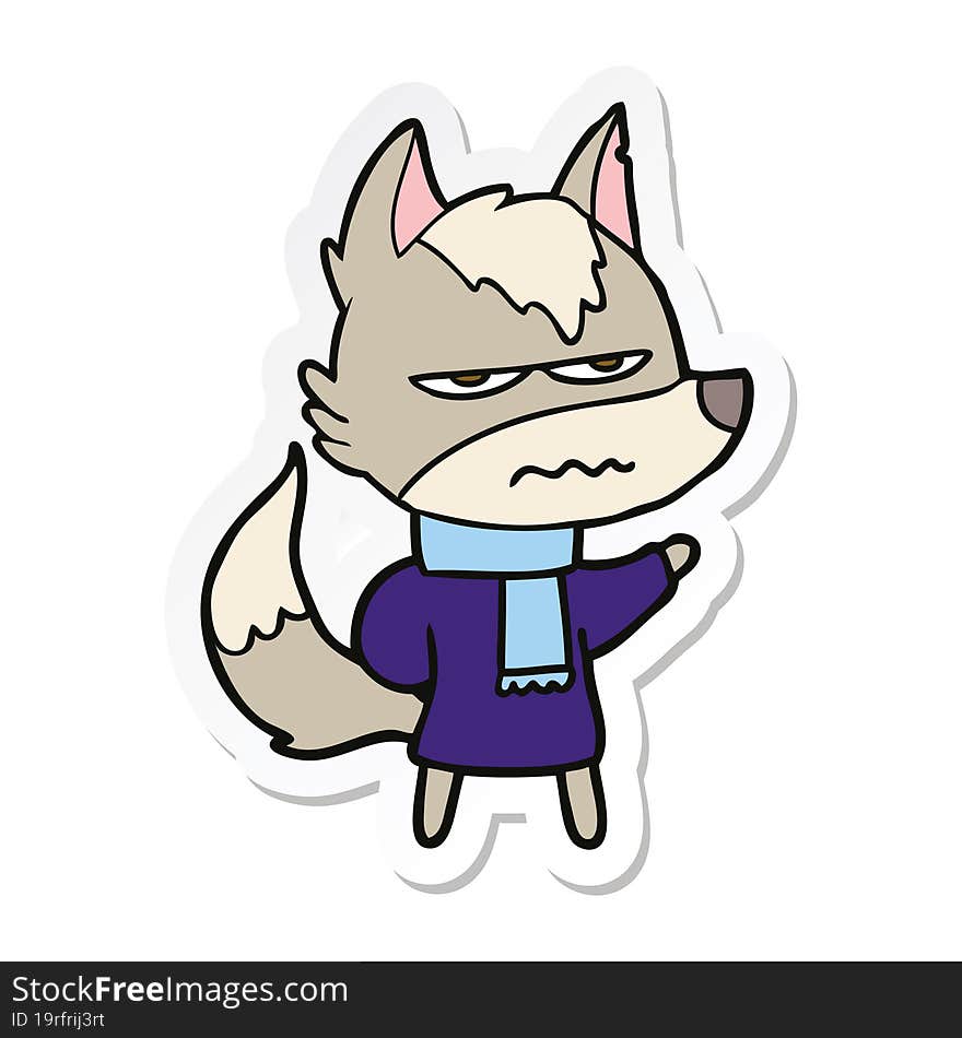 sticker of a cartoon annoyed wolf