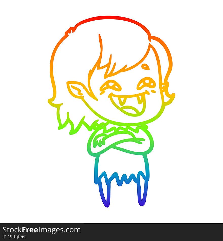 rainbow gradient line drawing cartoon laughing vampire girl