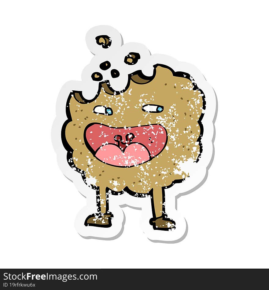 retro distressed sticker of a cookie cartoon character