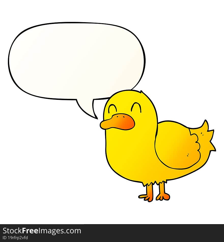 Cartoon Duck And Speech Bubble In Smooth Gradient Style