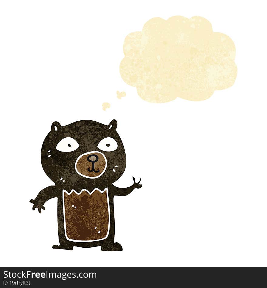 cartoon waving black bear cub with thought bubble