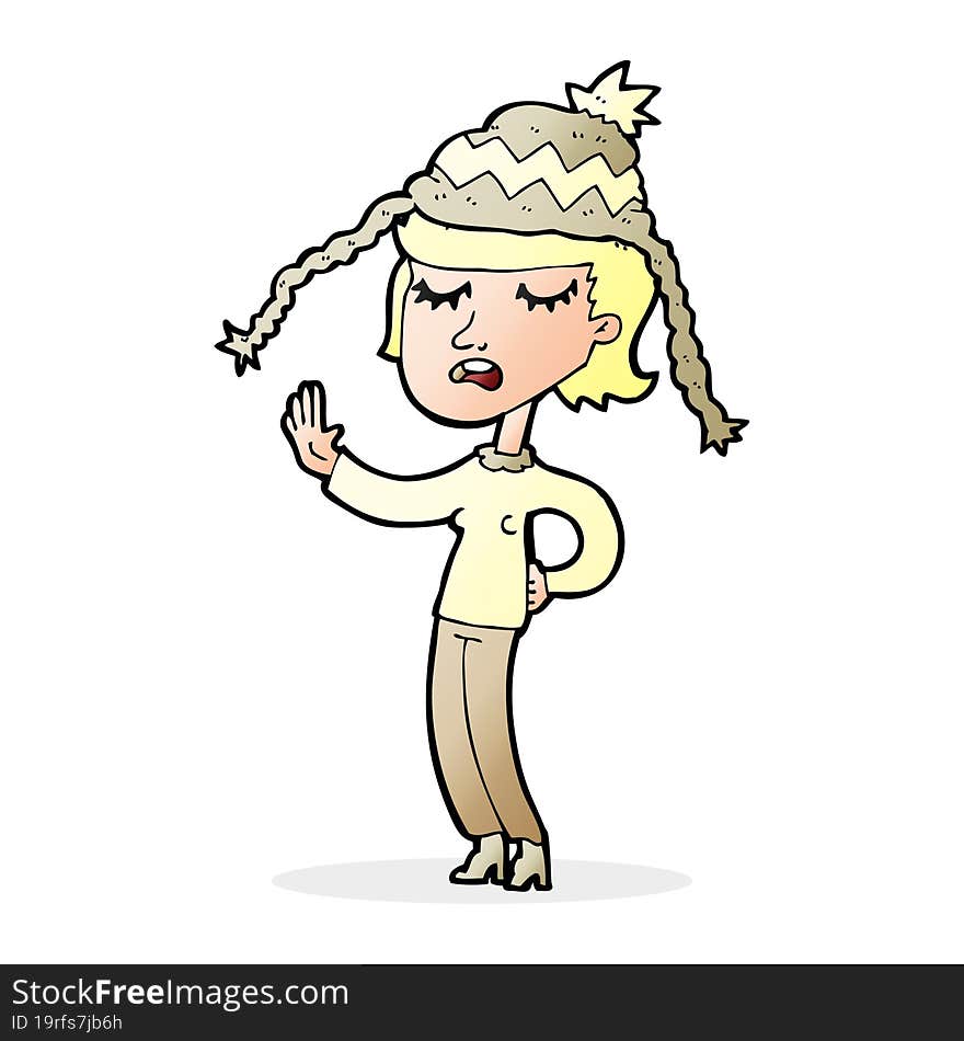 cartoon woman wearing winter hat