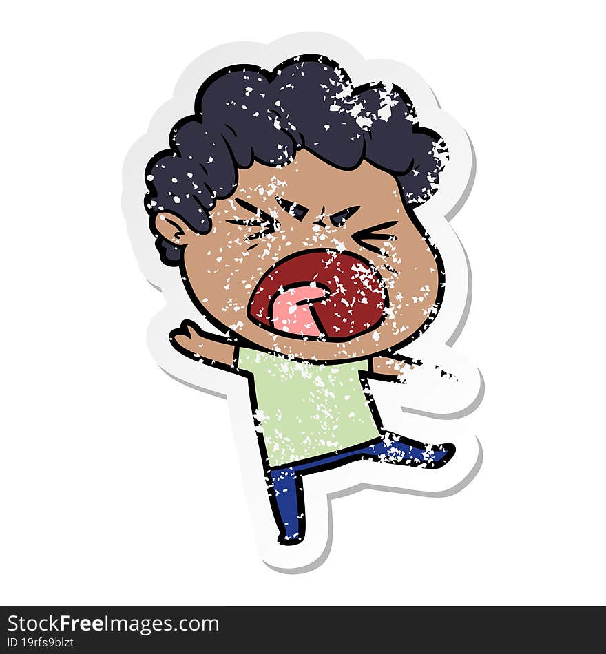 distressed sticker of a cartoon furious man