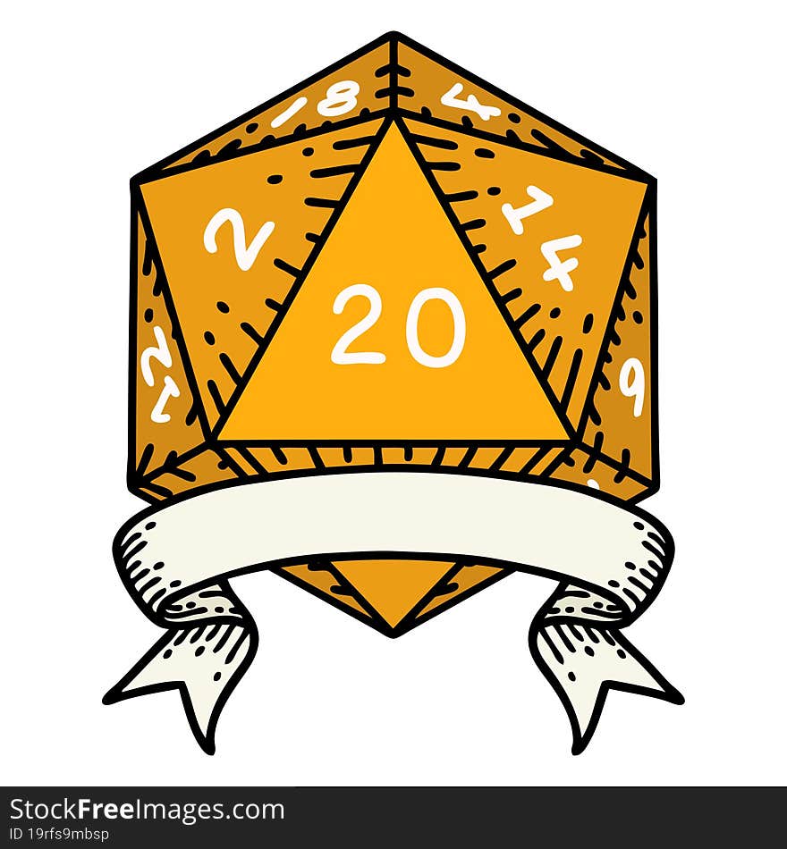 Natural 20 Critical Hit D20 Dice Roll Illustration