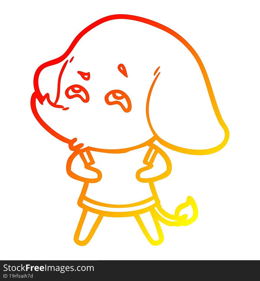 warm gradient line drawing cartoon elephant remembering