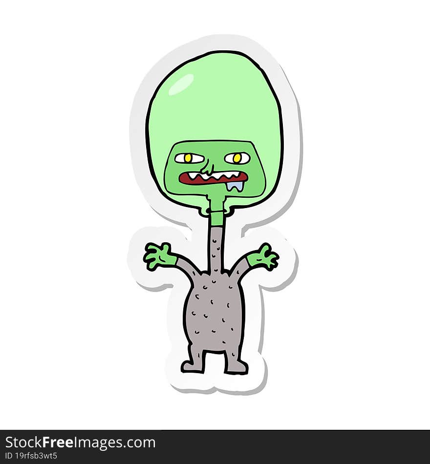 Sticker Of A Cartoon Space Alien